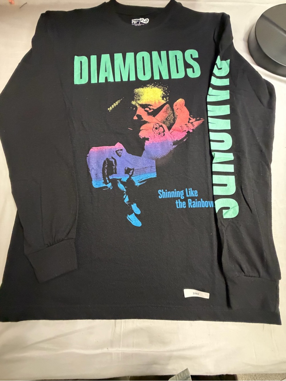 DIAMONDS Black Long Sleeve Graphic Shirt - Shinning Like the Rainbow